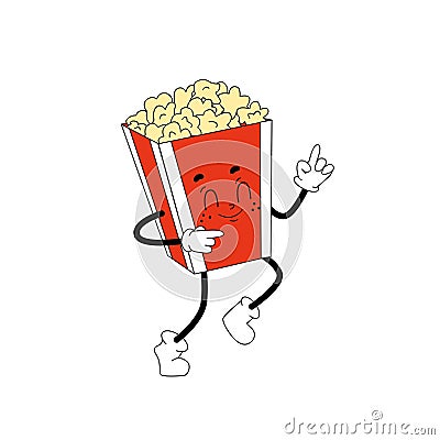 Poping popcorn groovy character Vector Illustration