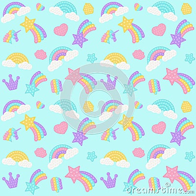Popit background with a fashionable silicon fidget toys. Addictive anti-stress toy in pastel colors. Bubble popit Vector Illustration