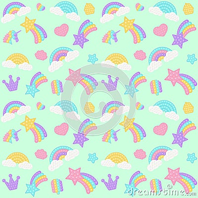 Popit background with a fashionable silicon fidget toys. Addictive anti-stress toy in pastel colors. Bubble popit Cartoon Illustration