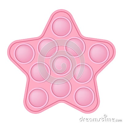 Popit a fashionable silicon pink star fidget toy. Addictive anti-stress star toy in pastel colors. Bubble sensory Vector Illustration