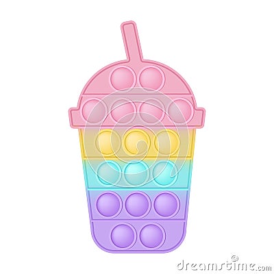 Popit figure cocktail as a fashionable silicon toy for fidgets. Addictive anti stress toy in pastel rainbow colors Vector Illustration