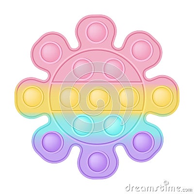 Popit figure flower as a fashionable silicon toy for fidgets. Addictive anti stress toy in pastel rainbow colors. Bubble Vector Illustration