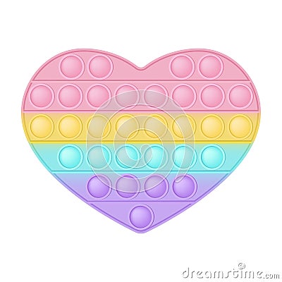 Popit figure heart as a fashionable silicon toy for fidgets. Addictive anti stress toy in pastel rainbow colors. Bubble Vector Illustration