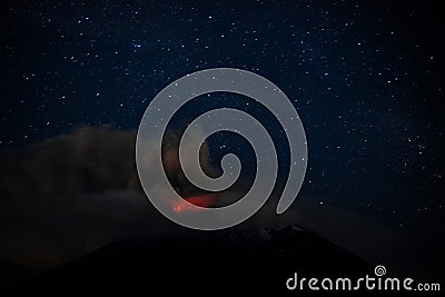Popocatepetl Volcano night stars incandescence crater Stock Photo