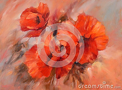 Poppies handmade painting Stock Photo