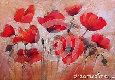 Poppies handmade painting Stock Photo