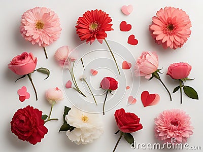 Poppies and roses are beautifully arranged. Stock Photo