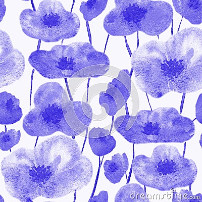 Poppies seamless pattern blue Stock Photo
