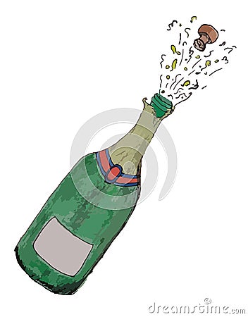 Popping champagne bottle Cartoon Illustration