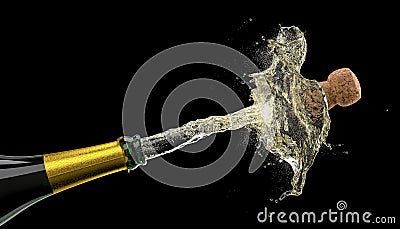 Popping cork of a bottle of champagne Stock Photo