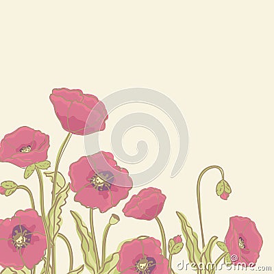 Poppy border Vector Illustration