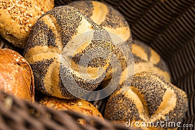 Poppy buns in a bakery Stock Photo