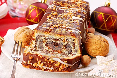 Poppy cake with nuts for christmas Stock Photo