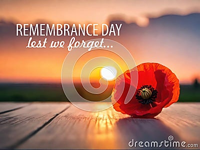 Poppy Day concept. Remembrance Day - Lest We Forget Stock Photo