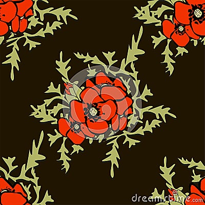 Poppy floral background seamless pattern Vector Illustration