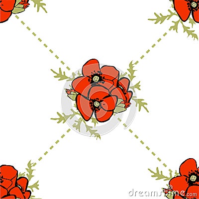Poppy floral background seamless pattern Vector Illustration
