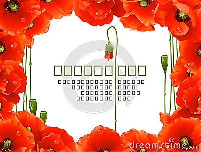 Poppy Floral Frame Vector Illustration