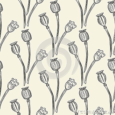 Poppy flower seamless pattern. Poppies wallpaper illustration Cartoon Illustration