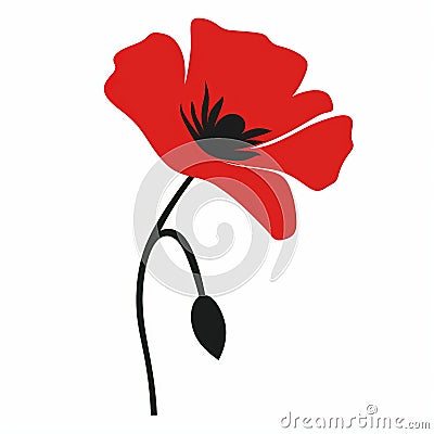 Red Poppy Silhouette Vector Icon On White Background Stock Photo