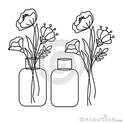 Poppy line style floral bouquet in a vase jar vector illustration. Vector Illustration