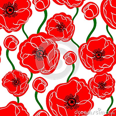 Poppy seamless pattern Stock Photo