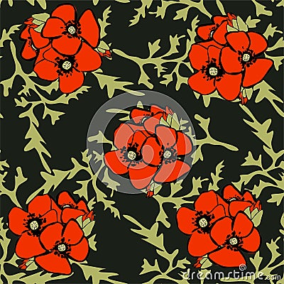 Poppy seamless pattern Vector Illustration