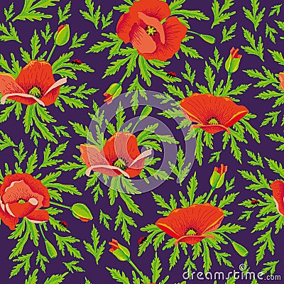 Poppy seamless pattern Vector Illustration