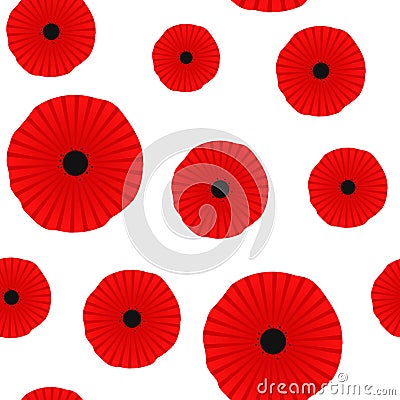 Poppy seamless pattern. Red poppies on white background. Can be used for textile, wallpapers, prints and web design Vector Illustration