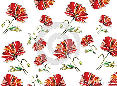 Poppy seamless pattern on the white backround Stock Photo