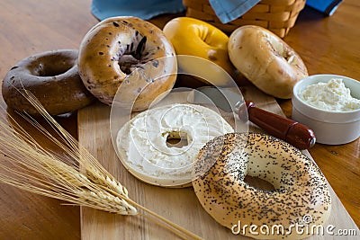 Poppy Seed Bagel with Cream Cheese Stock Photo