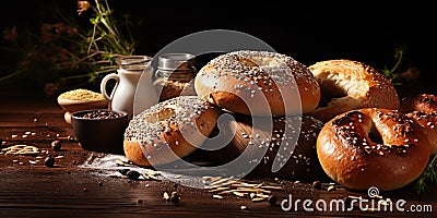 Poppy Seed Bagel Isolated, One Round Bread Bun, Poppyseed Wheat Bakery for Breakfast Stock Photo