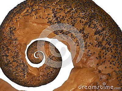 Poppy seed baked cracknel spiral abstract food fractal effect pattern background. Crispy crust cracknel abstract fractal Stock Photo