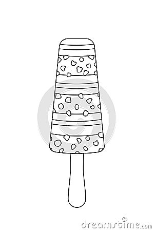 Popsicle coloring book. Black and white ice cream. Outline, vector Vector Illustration