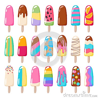 Popsicle ice cream icons set. Vector Illustration