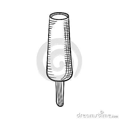 Popsicle on a stick. Hand drawn sketch delicious dessert. Vector Illustration