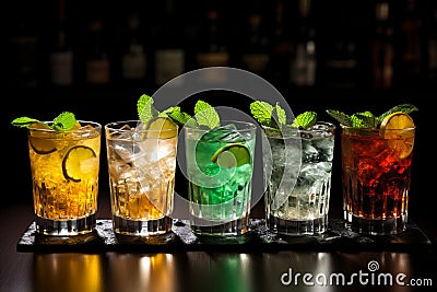 Popular Alcoholic Cocktails. Exquisite Assortment for Unforgettable Celebrations Stock Photo