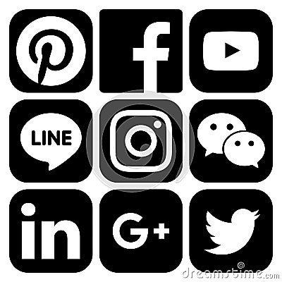 Popular black social media icons Vector Illustration