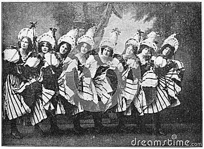 The popular dance troupe - Tiller Girls, 1899, London. Editorial Stock Photo