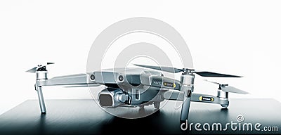 Close up isolated shot of the new consumer Mavic 2 Pro drone from DJI against a bright white background Editorial Stock Photo