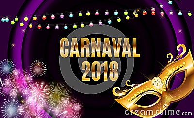 Popular Event Brazil Carnival in South America During Summe. Background With Party Mask. Masquerade Concept. Vect Vector Illustration