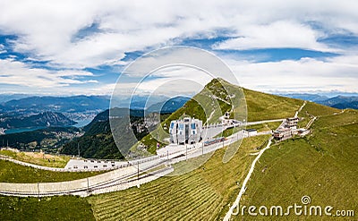 The popular excursion destination on the 1700 m. high monte Generoso with a modern restaurant Stock Photo