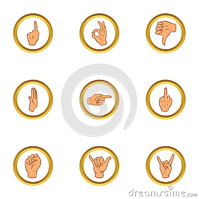 Popular gestures icons set, cartoon style Vector Illustration