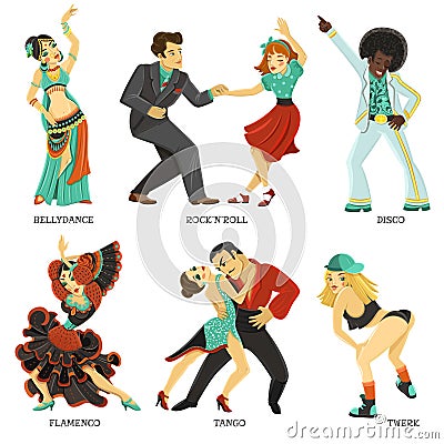 Popular Native Dance Flat Icons Set Vector Illustration