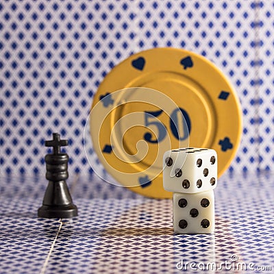 Popular objects for board games dice chess poker Stock Photo