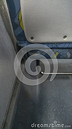 Inside the bus sitting at the back of public transport Stock Photo