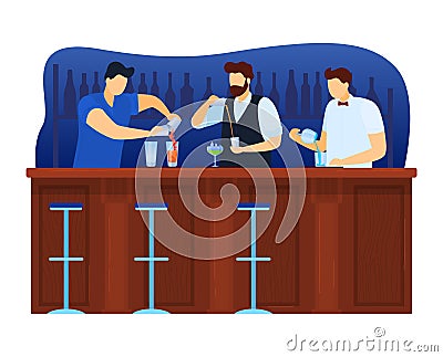 Popular restaurant, professional barista, cocktail bar, experienced bartender, design cartoon style vector illustration. Vector Illustration
