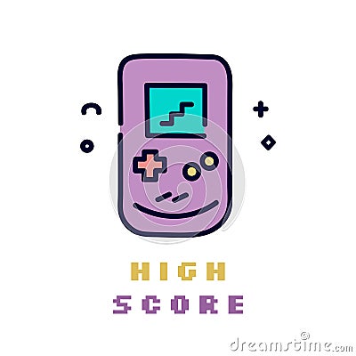 Popular 90s electronic game tetris flat line icon.Colorful kids clip art. Vector Illustration