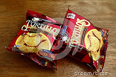 Popular snack food chips in foil packs Editorial Stock Photo