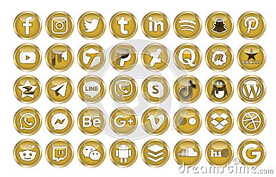 40 popular social media golden icons. Vector Illustration Vector Illustration