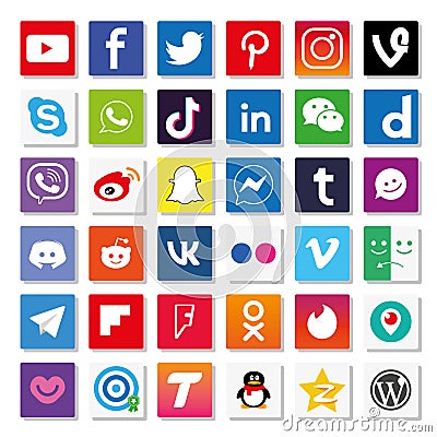 Popular Social Media icons, Buttons collection in vector Editorial Stock Photo